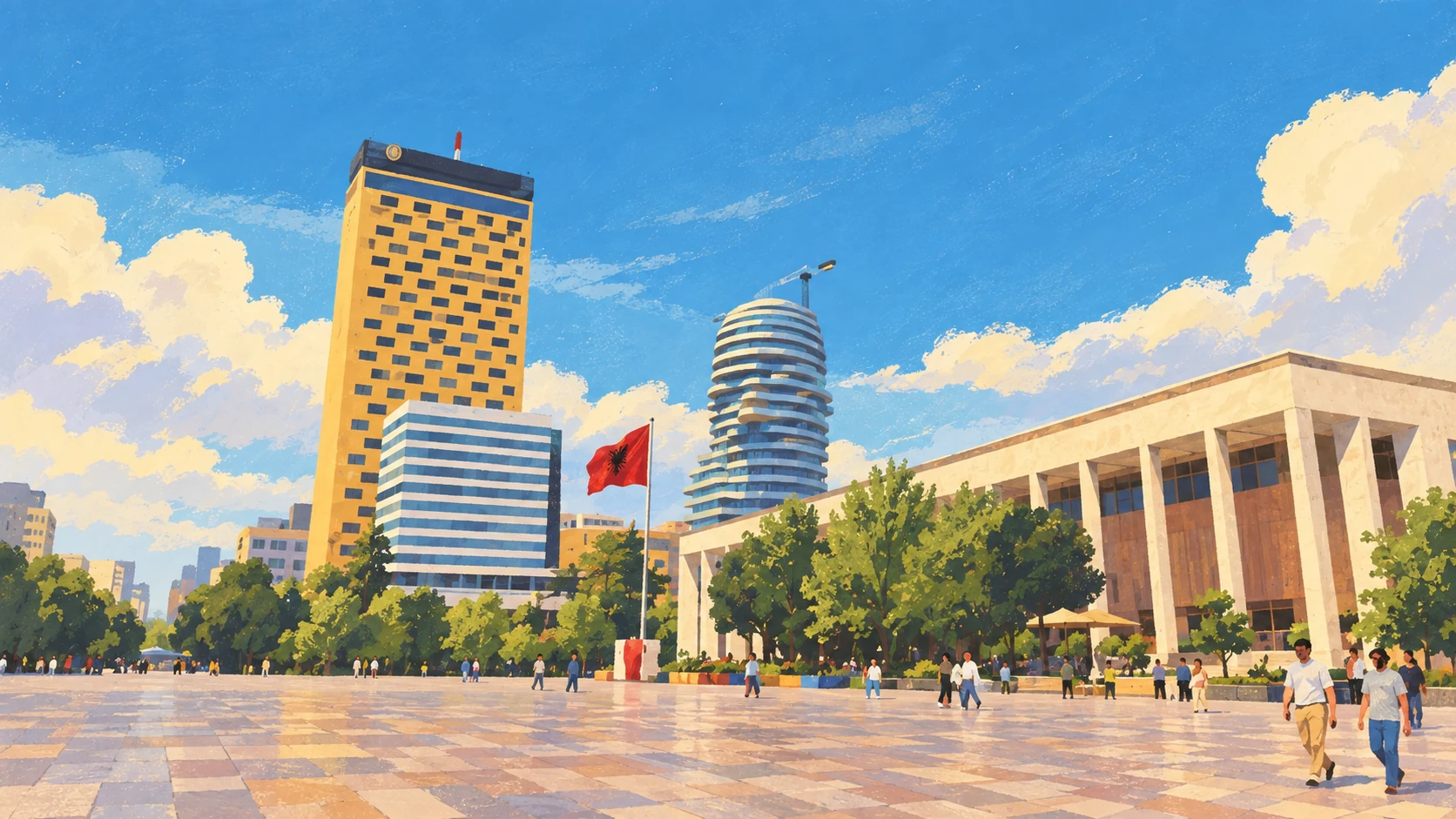 Tiran meydanı ve Arnavutluk bayrağı